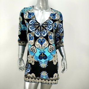 NEW SOFT SURROUNDINGS Women's Size S Beaded Tunic Top Multicolored Stretchy Boho